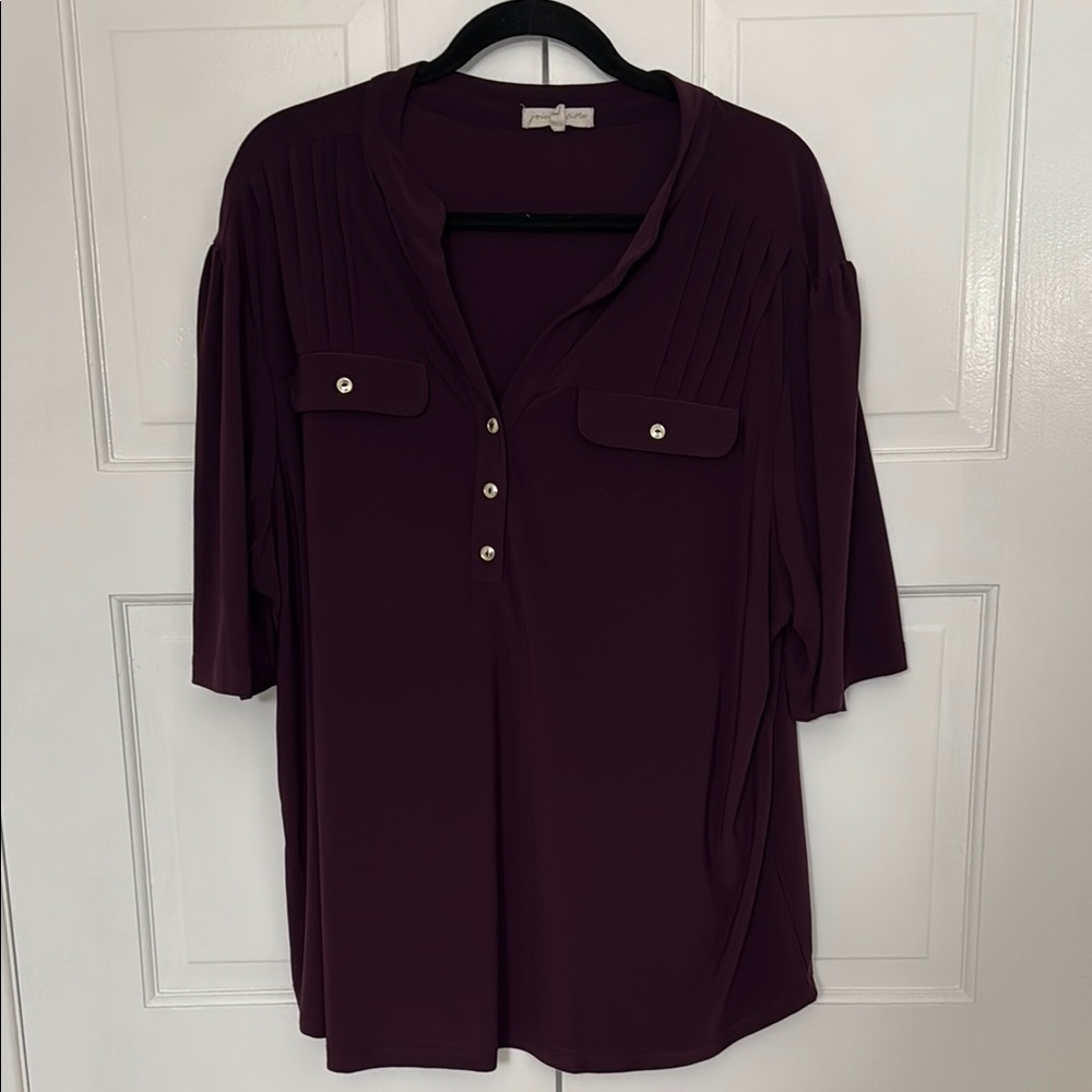 Red Boxy 3/4 Sleeve Polo Blouse